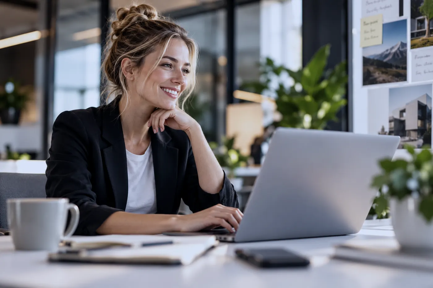 Entrepreneur working remotely on her business